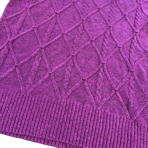 Loft Purple Cable Knit Cowl Neck Sweater M - Picture 2 of 5